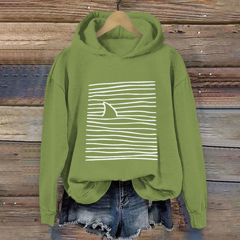 Women's Shark Art Print Long Sleeve Hoodie - Green - 8XL - image 4