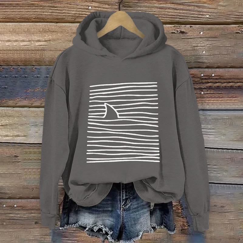 Women's Shark Art Print Long Sleeve Hoodie - Grey - 8XL - image 3