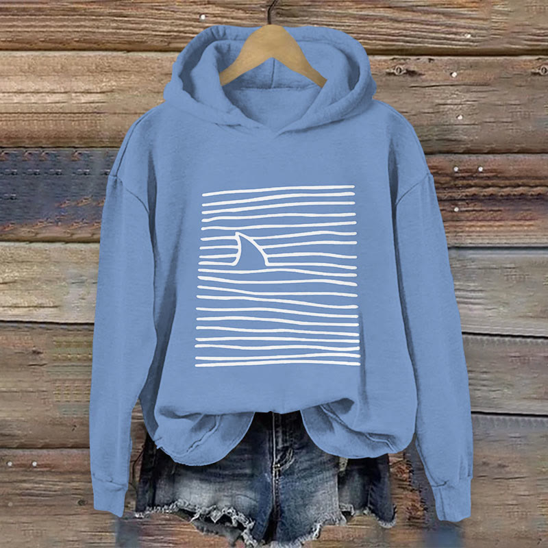 Women's Shark Art Print Long Sleeve Hoodie - Blue - 8XL - image 1
