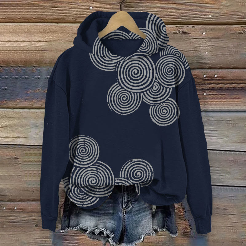 Women's Simple Fingerprint Shape Art Print Long Sleeve Hoodie - Navy Blue - 8XL - image 1