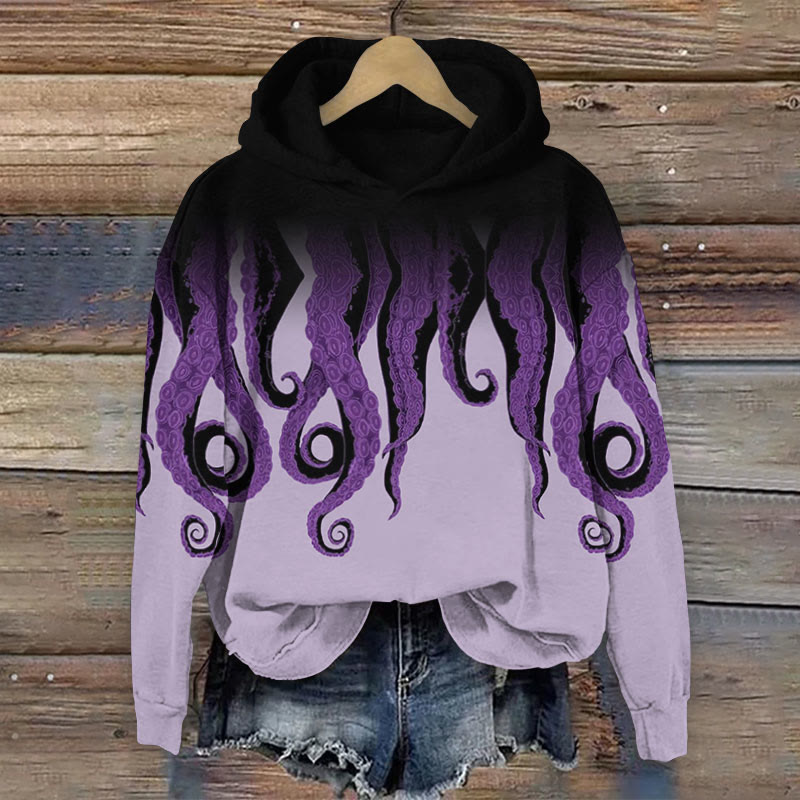 Devil Octopus Tentacles Contrast Print Long Sleeve Hoodie - Purple - 8XL - image 2