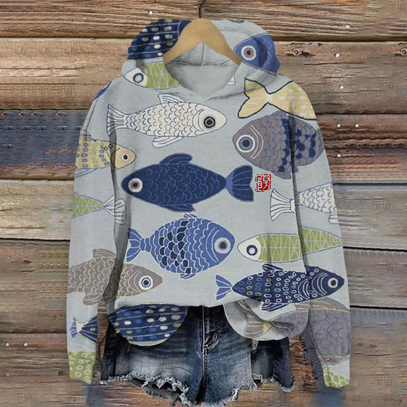Vintage Fish Japanese Art Print Long Sleeve Hoodie - Multicolor - 8XL - image 1