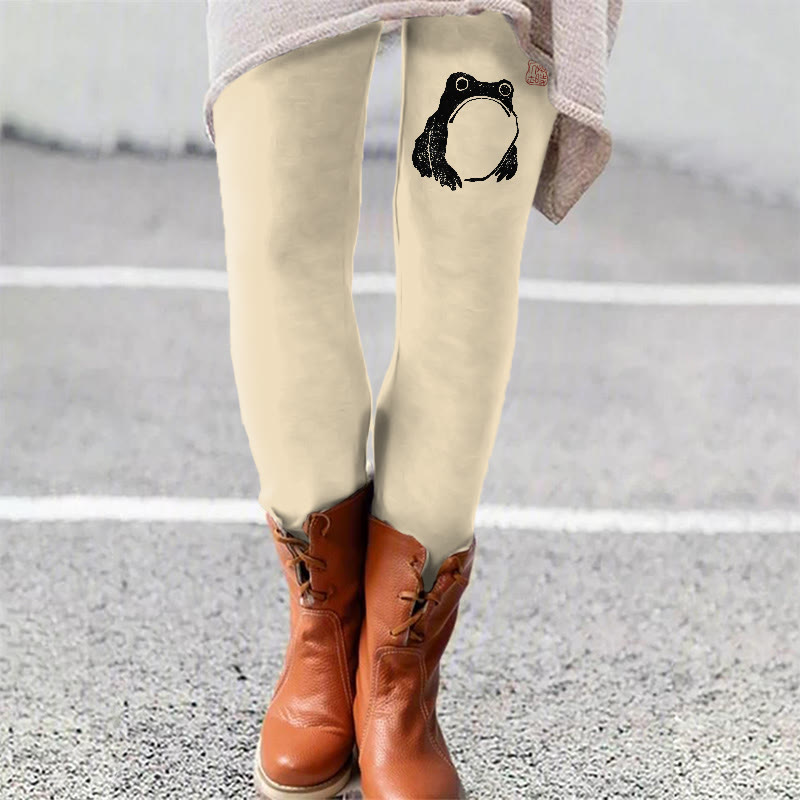 Frog Ancient Japanese Art Print Leggings - Beige - 5XL - image 1