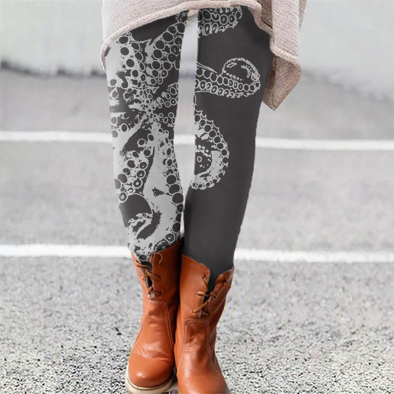 Octopus Asymmetric Print Leggings - Grey - 5XL - image 1