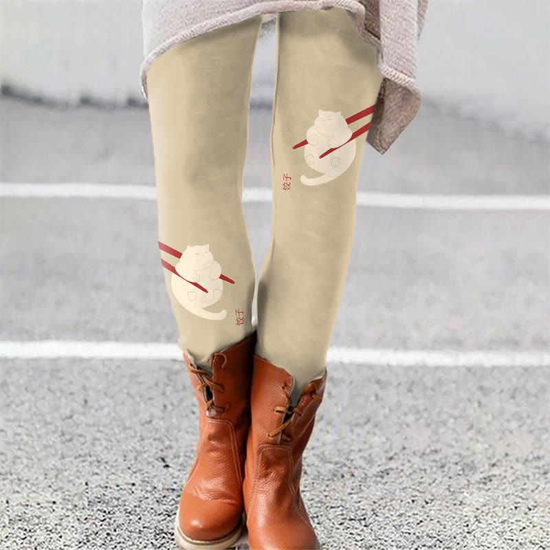 Cat Dumpling Art Print Leggings - Apricot - 5XL - image 1