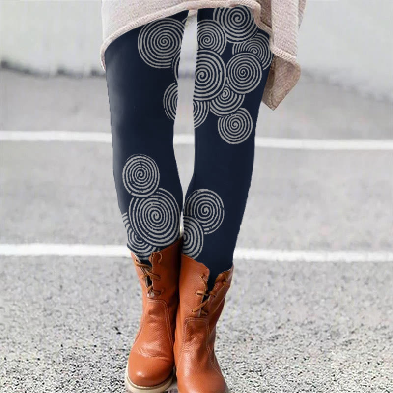 Vintage Fingerprint Shape Art Print Leggings - Dark Blue - 5XL - image 1