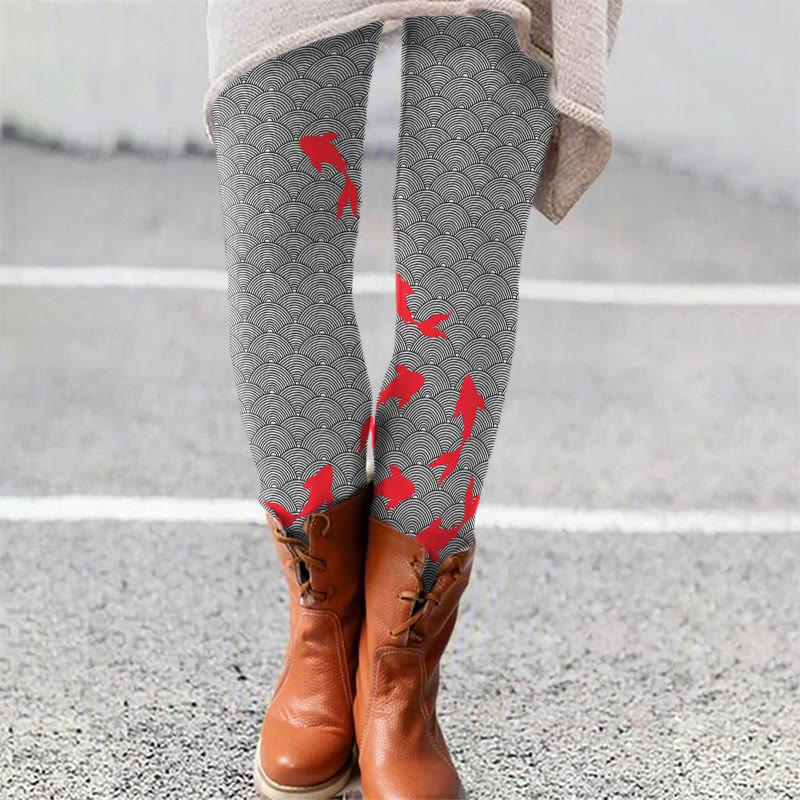 Japanese Goldfish Art Print Leggings - Black - 5XL - image 1