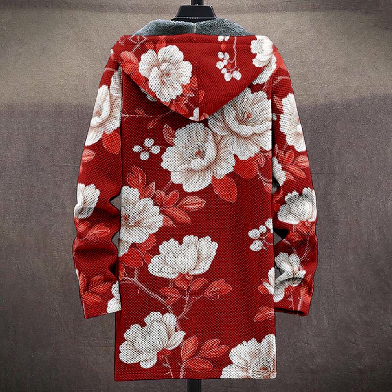 Retro White Peony Blossom Art Print Unisex Plush Thick Long-sleeved Fleece Jacket Coat - image 4
