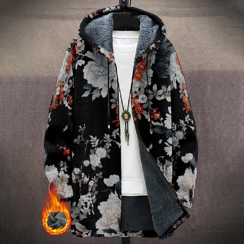 Retro Garden Night Art Print Unisex Plush Thick Long-sleeved Fleece Jacket Coat - Black - 5XL - image 1