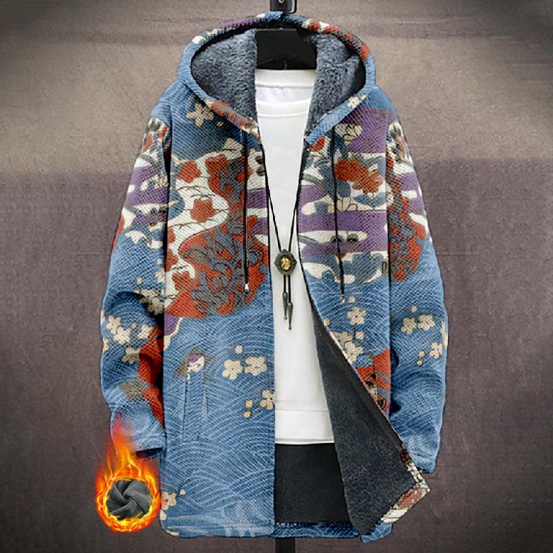 Tranquil Floral Pattern Art Print Unisex Plush Thick Long-sleeved Fleece Jacket Coat - Blue - 5XL - image 1