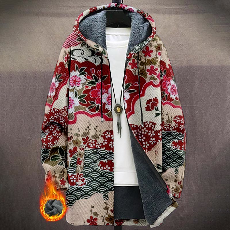 Japanese Traditional Patchwork Garden Print Unisex Plush Thick Long-sleeved Fleece Jacket Coat - Multicolor - 5XL - image 1