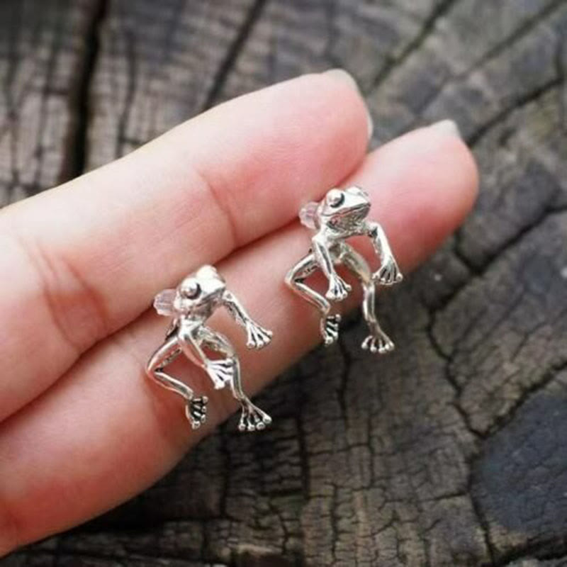 Vintage Frog Earrings - Silver - one size - image 2
