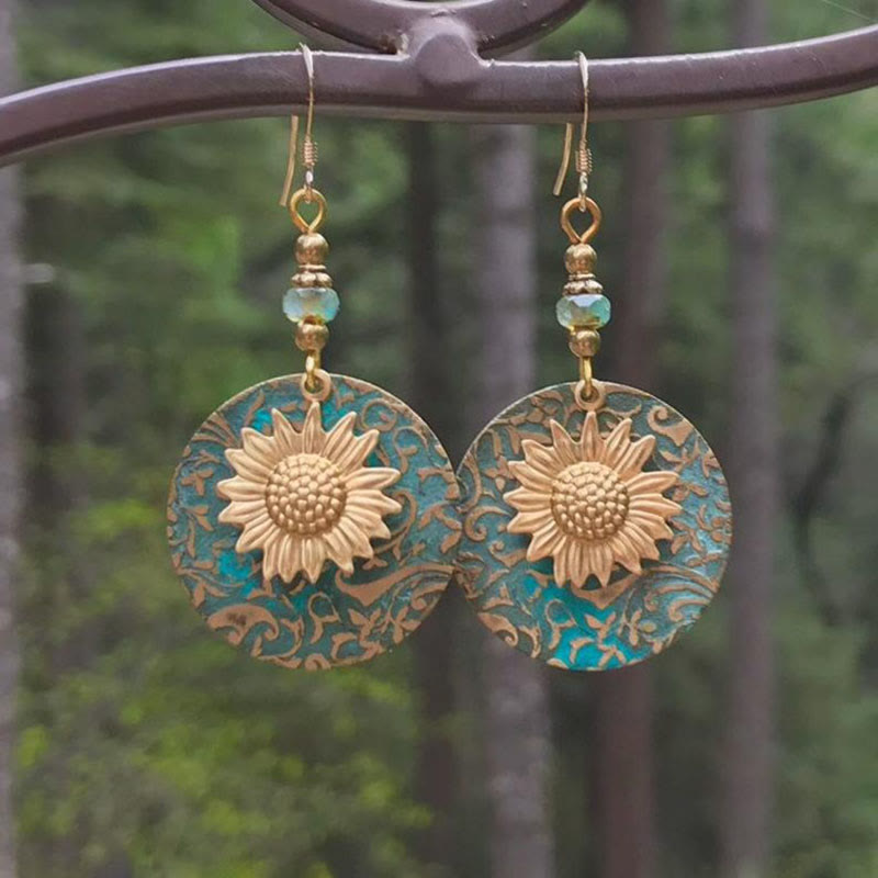 Retro Bohemian Colorblock Double-layer Sunflower Pattern Earrings - image 2