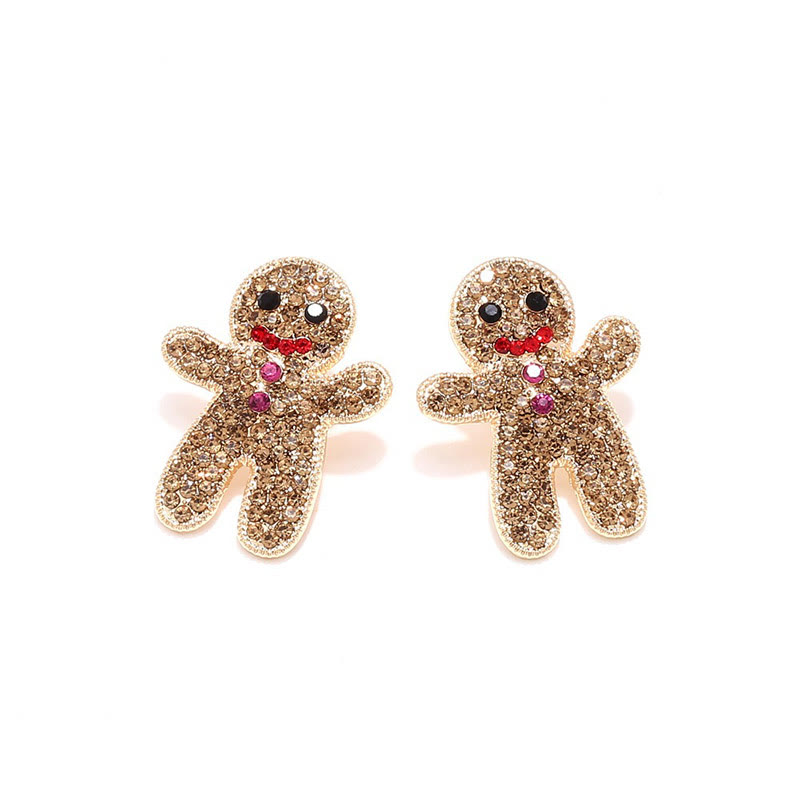 Sweet And Cute Full Diamond Christmas Gingerbread Man Earrings - image 2