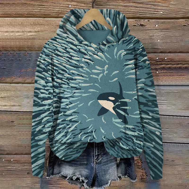 Orca And Herring Ball Art Print Long Sleeve Hoodie - Green - 8XL - image 1