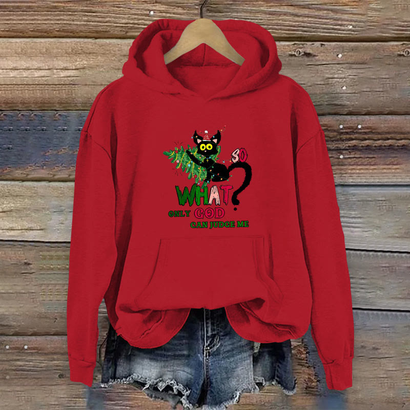 100% Cotton Only God Can Judge Me Christian Christmas Print Women's Hoodie - Red - 2XL - image 3