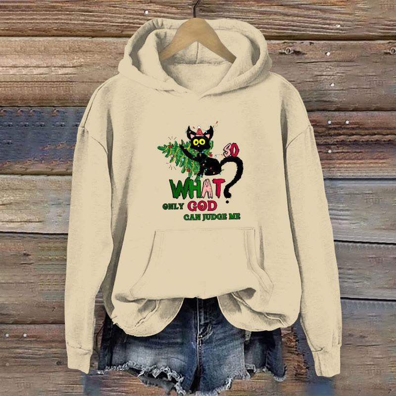 100% Cotton Only God Can Judge Me Christian Christmas Print Women's Hoodie - Apricot - 2XL - image 1