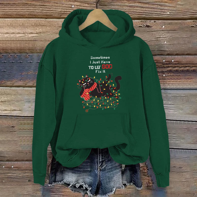 100% Cotton Sometimes I Just Have To Let God Fix It Christian Print Women's Hoodie - Green - 2XL - image 1