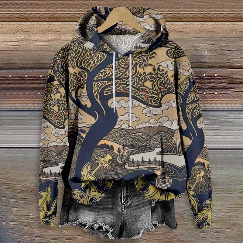 Japanese Mysterious Tree Of Life Art Print Long Sleeve Hoodie - Khaki - 8XL - image 1