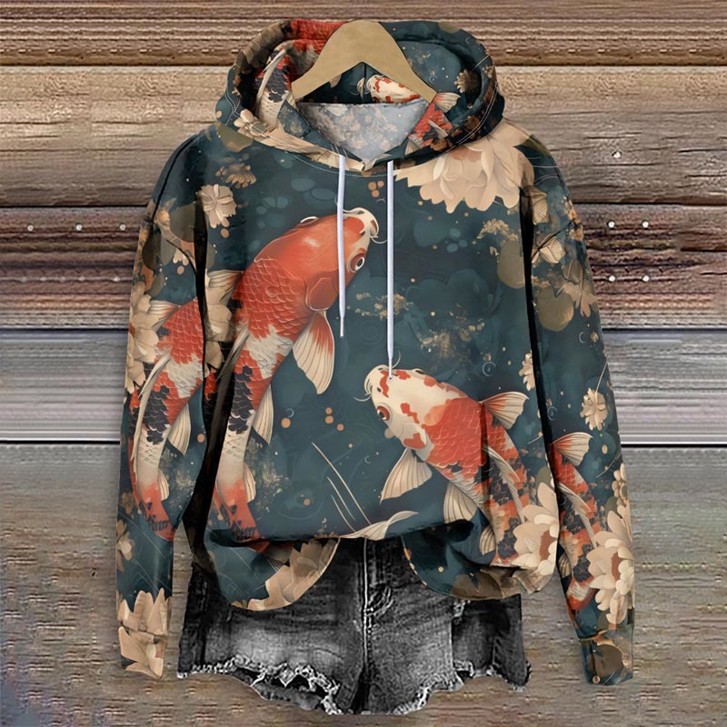 Japanese Koi Fish Serenity Art Print Long Sleeve Hoodie - Multicolor - 8XL - image 1
