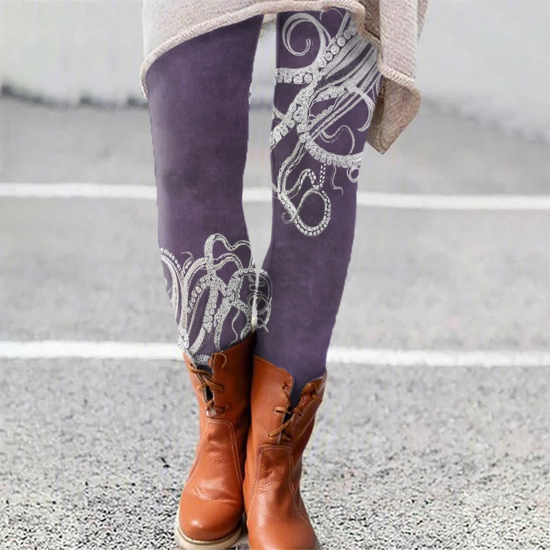 Japanese Octopus Legs Art Print Leggings - Purple - 5XL - image 1