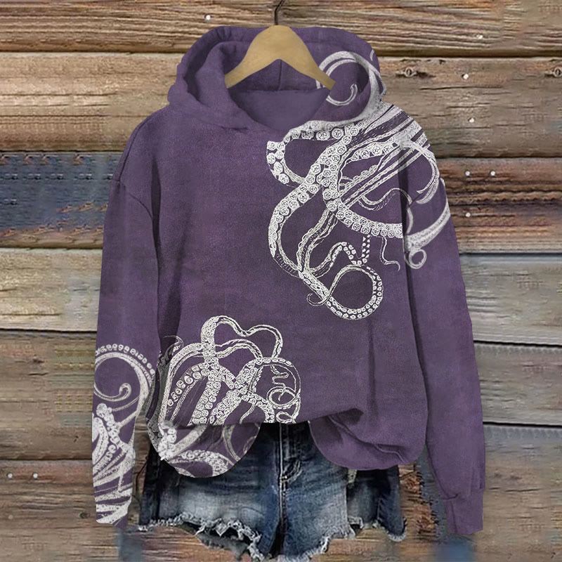 Japanese Octopus Legs Art Print Long Sleeve Hoodie - Purple - 8XL - image 1