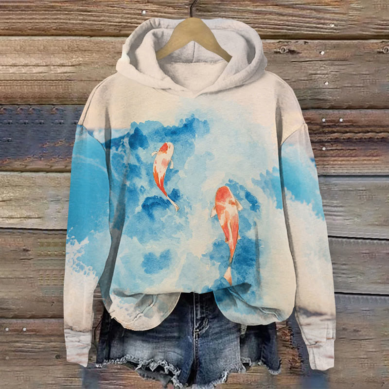 Koi Watercolor Art Print Long Sleeve Hoodie - Apricot - 8XL - image 1