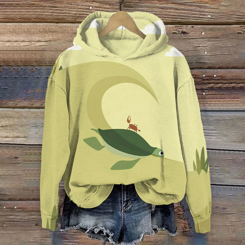 Cute Turtle And Crab Color Matching Art Print Long Sleeve Hoodie - Yellow - 8XL - image 1