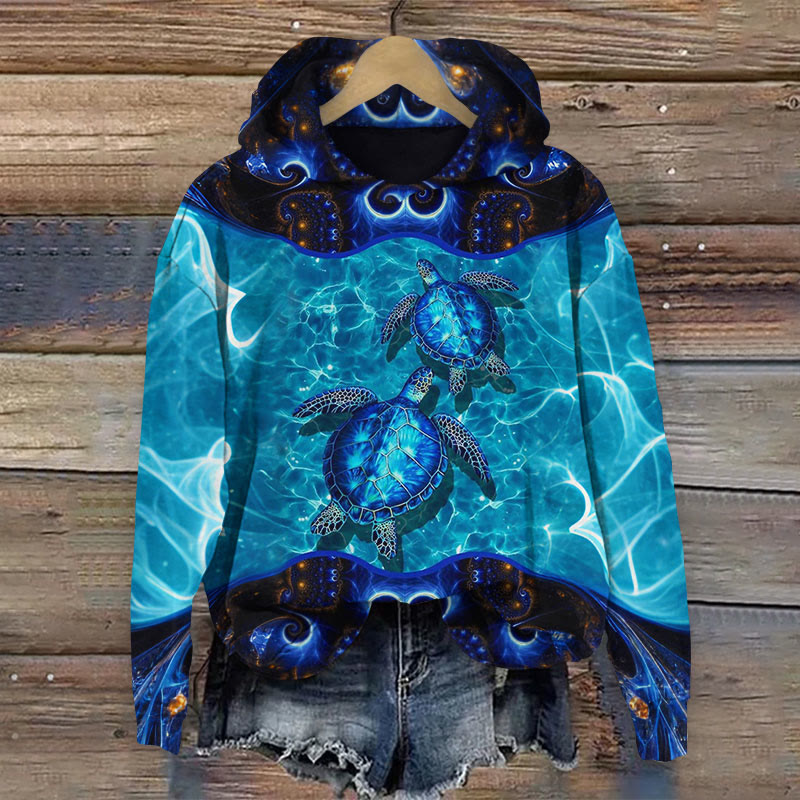 Sea Turtle Blue Ocean Art Print Long Sleeve Hoodie - Blue - 8XL - image 1