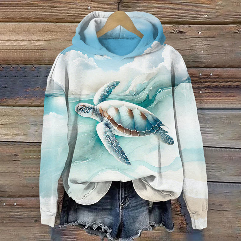 Calm Sea Turtle Art Print Long Sleeve Hoodie - Mint - 8XL - image 1