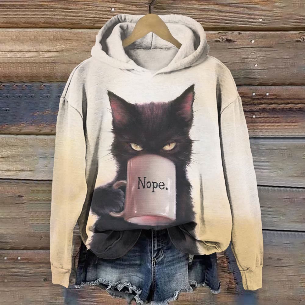 Funny Cat Art Print Long Sleeve Hoodie - Beige - 8XL - image 1