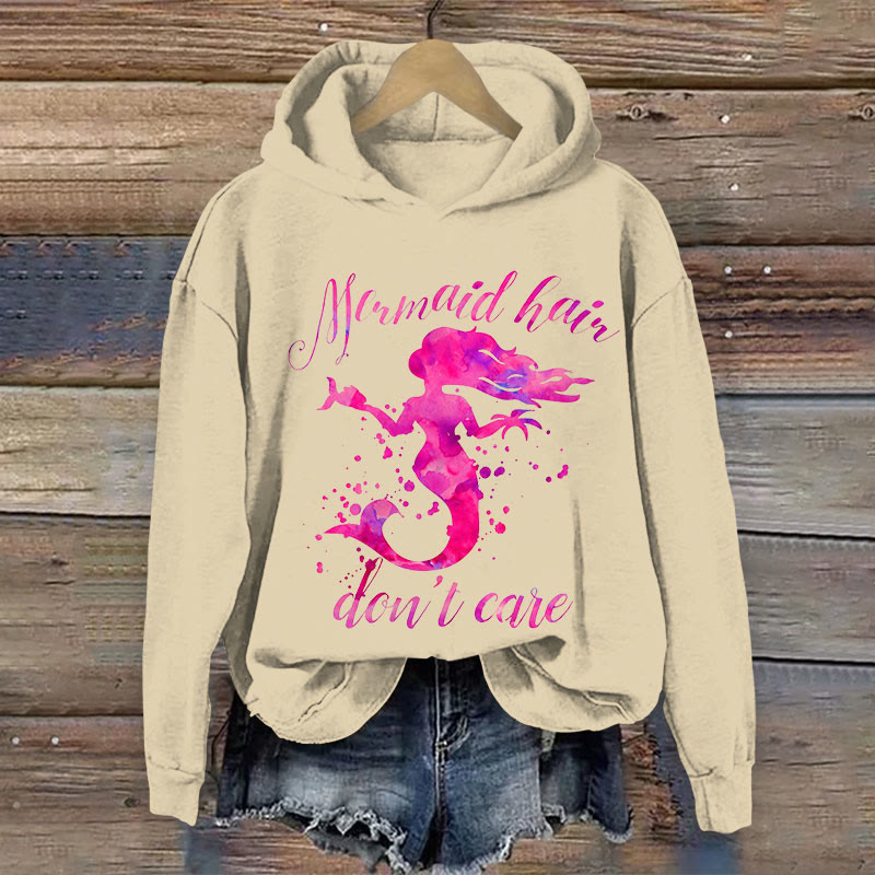 Mermaid Hair Don't Care Print Long Sleeve Hoodie - Apricot - 8XL - image 1