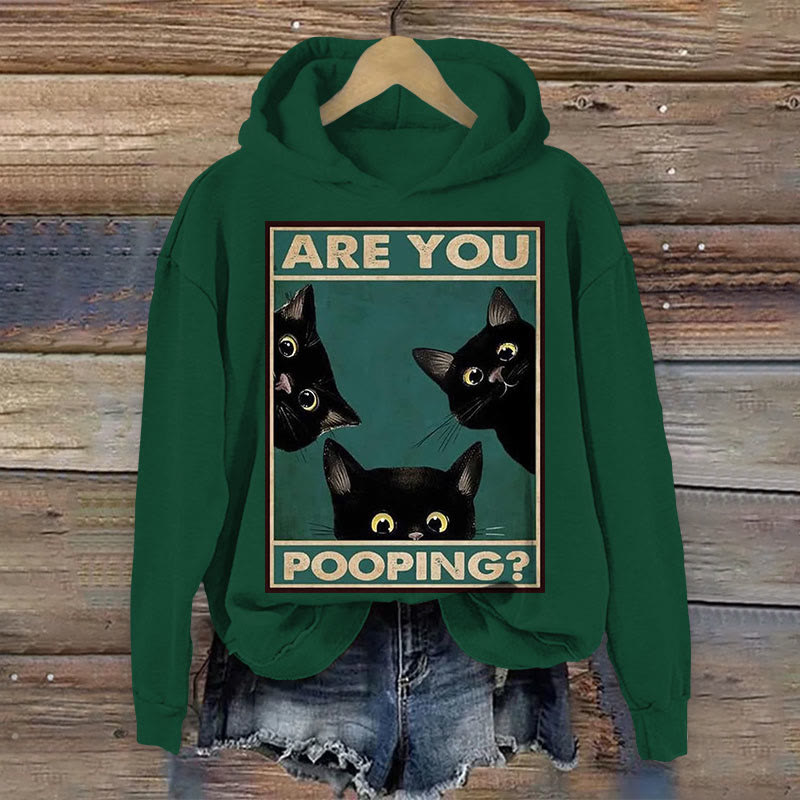 Creative Curious Black Cats Print Long Sleeve Hoodie - Green - 8XL - image 1