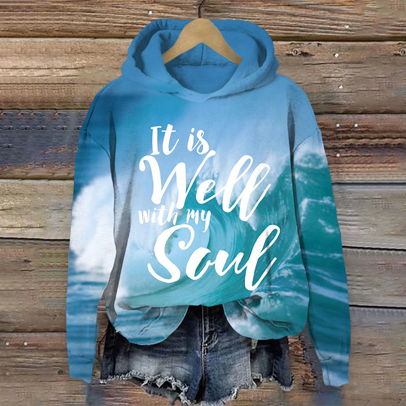 It Is Well With My Soul Print Long Sleeve Hoodie - Blue - 8XL - image 1