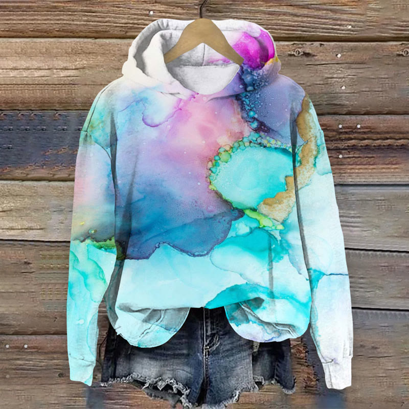 Cosmic Watercolor Print Long Sleeve Hoodie - Multicolor - 8XL - image 1