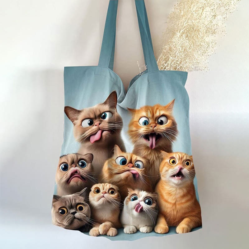 Funny Stacked Grimace Cats Art Print Bag - Brown - one size - image 1