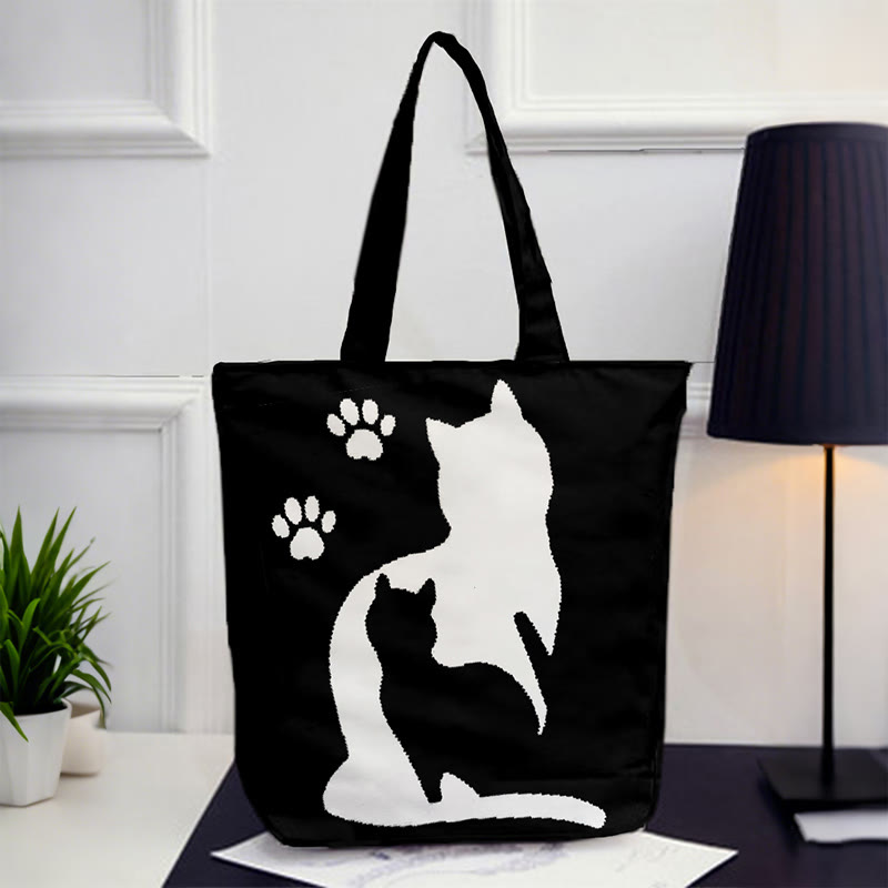 Funny Cat And Shadow Footprint Art Print Bag - Black - one size - image 1