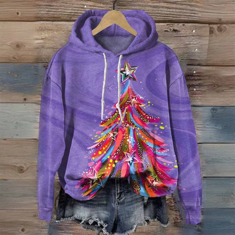 Magic Colorful Christmas Tree Print Long Sleeve Hoodie - Purple - 8XL - image 1