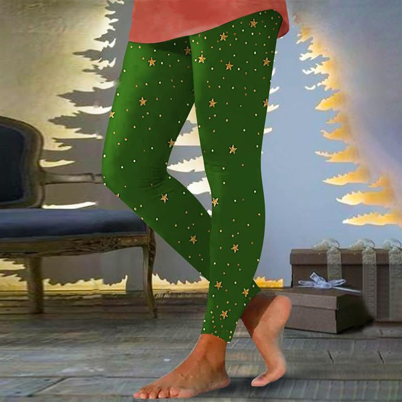 Women's Christmas Star Print Leggings - Green - 5XL - image 1