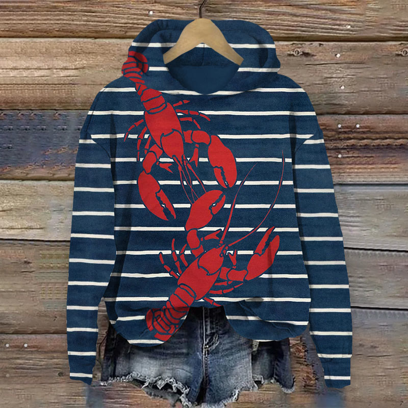 Creative Asymmetric Lobster Art Print Long Sleeve Hoodie - Blue - 8XL - image 1