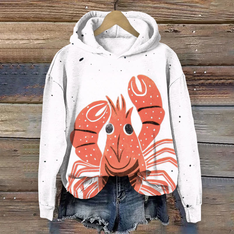 Simple Cute Lobster Lover Art Print Long Sleeve Hoodie - Red - 8XL - image 1