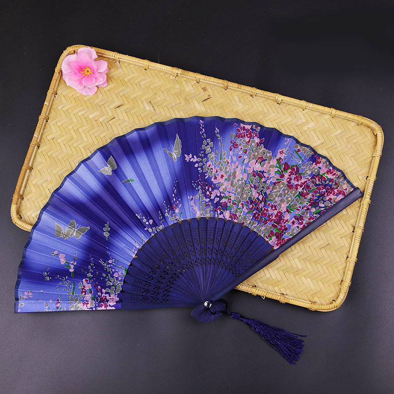 Women Ancient Style Japanese Folding Fan - Blue - image 1