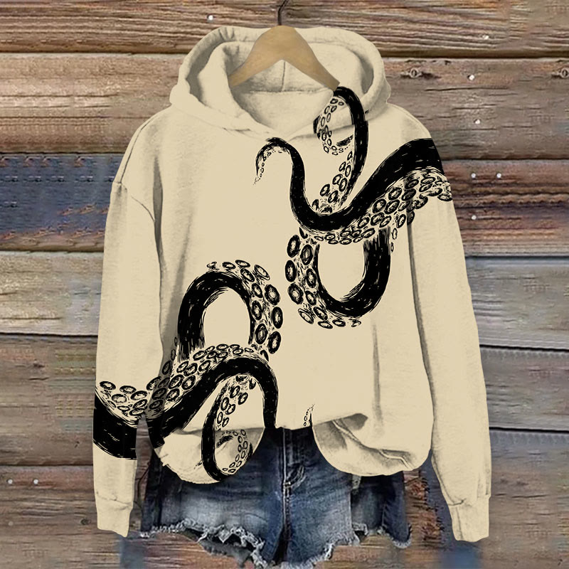 Kraken Octopus Tentacles Abstract Art Print Long Sleeve Hoodie - Apricot - 8XL - image 1