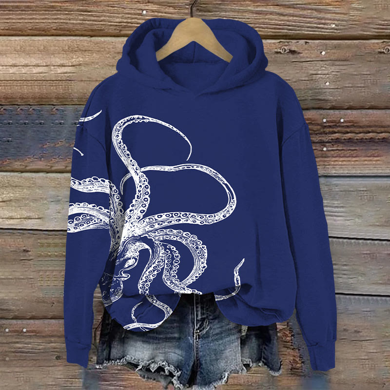 Kraken Titan Giant Octopus Art Print Long Sleeve Hoodie - Dark Blue - 8XL - image 1