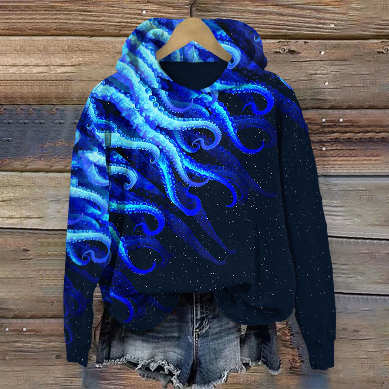 Space Monster Octopus Tentacles Abstract Art Print Long Sleeve Hoodie - Dark Blue - 8XL - image 1