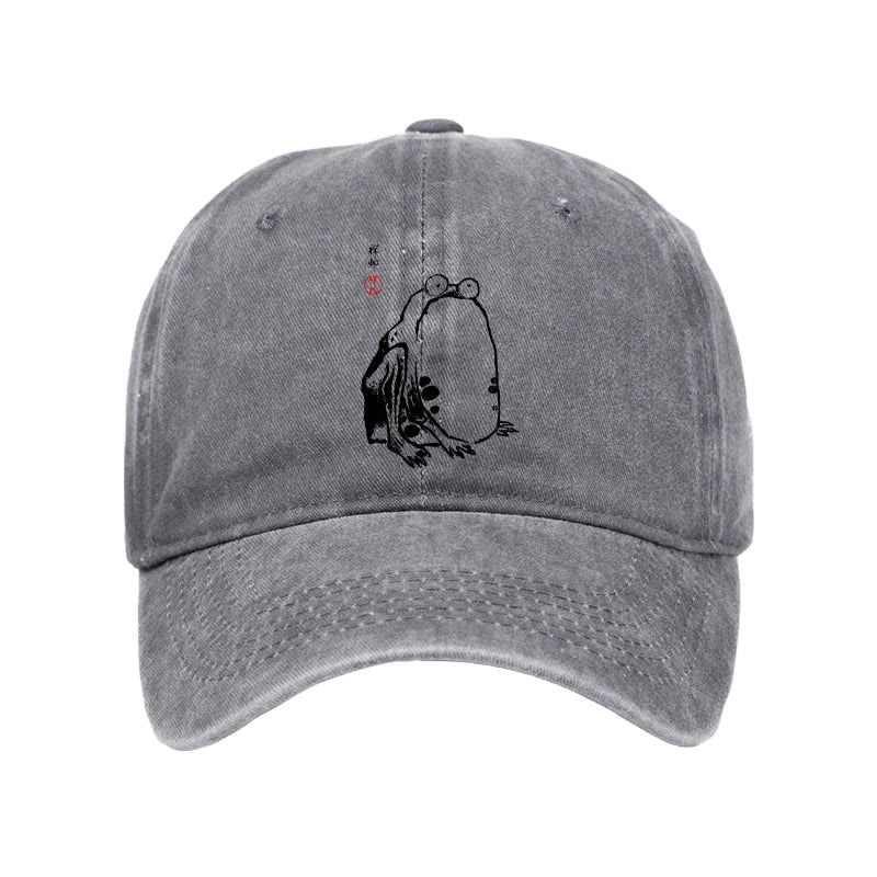 Unisex 100% Cotton Grumpy Frog Matsumoto Hoji Vintage Print Cap - Grey - one size - image 3