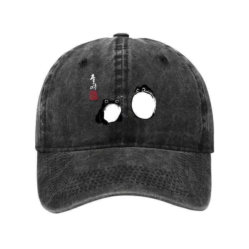 Unisex 100% Cotton Matsumoto Hoji Frogs Japan Vintage Print Cap - Black - one size - image 1