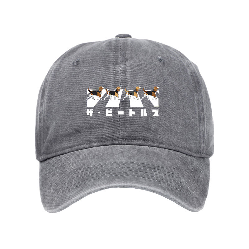Unisex 100% Cotton Walking Beagles Vintage Print Cap - Grey - one size - image 1