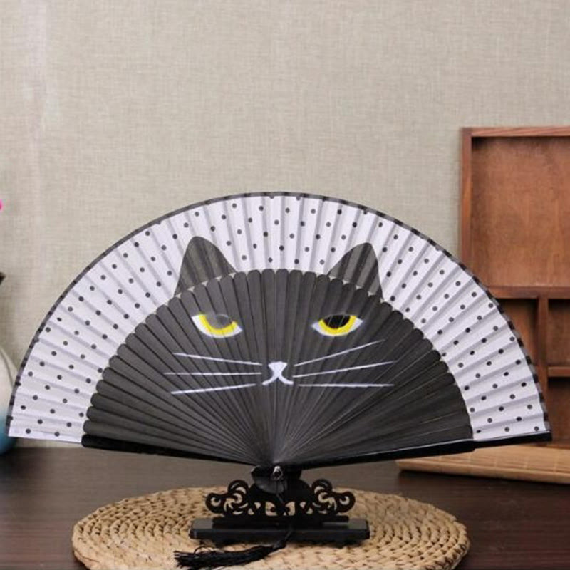 Cute Japanese Cat Fan - Black - image 1