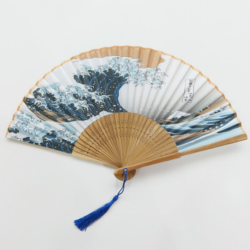 Japanese Style The Great Wave Off Kanagawa Fan - Royal Blue - image 1
